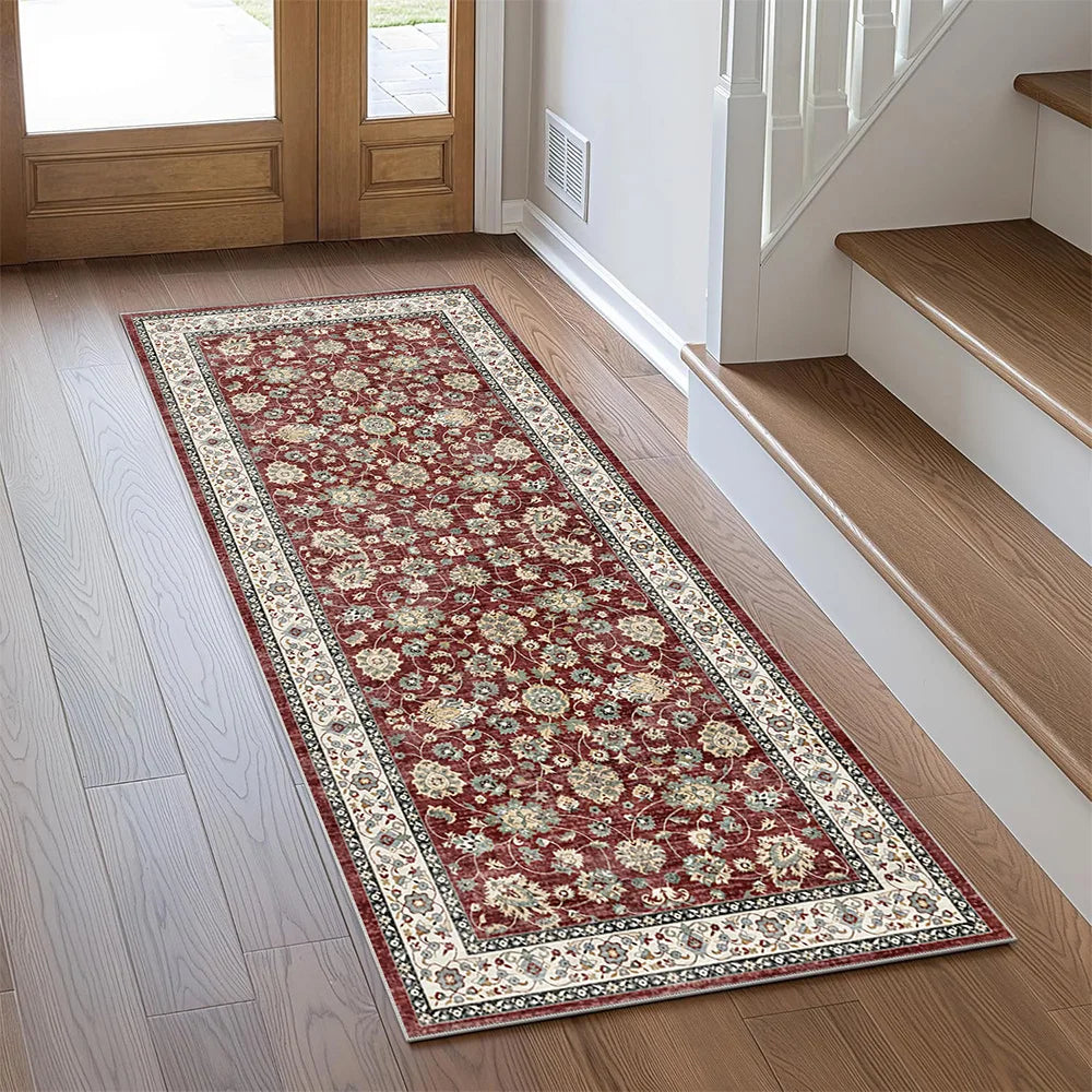 Vintage Machine Made Soft Velvet Distressed Runner Rug Non-Slip Low Pile Non-Shedding for Home Hallway Kitchen Rugs Sets