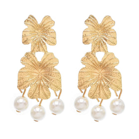 Women's Elegant Bohemia Drop Alloy Animal Pattern Pearl Tassel Baroque Leaves Wedding Dangle Dazzling Floral Design Zinc Alloy
