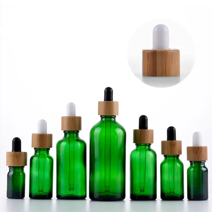 Wholesale Pipette Bottle 5ml 10ml 15ml 20ml Green Bamboo Essential Oil Glass Serum Dropper Bottle