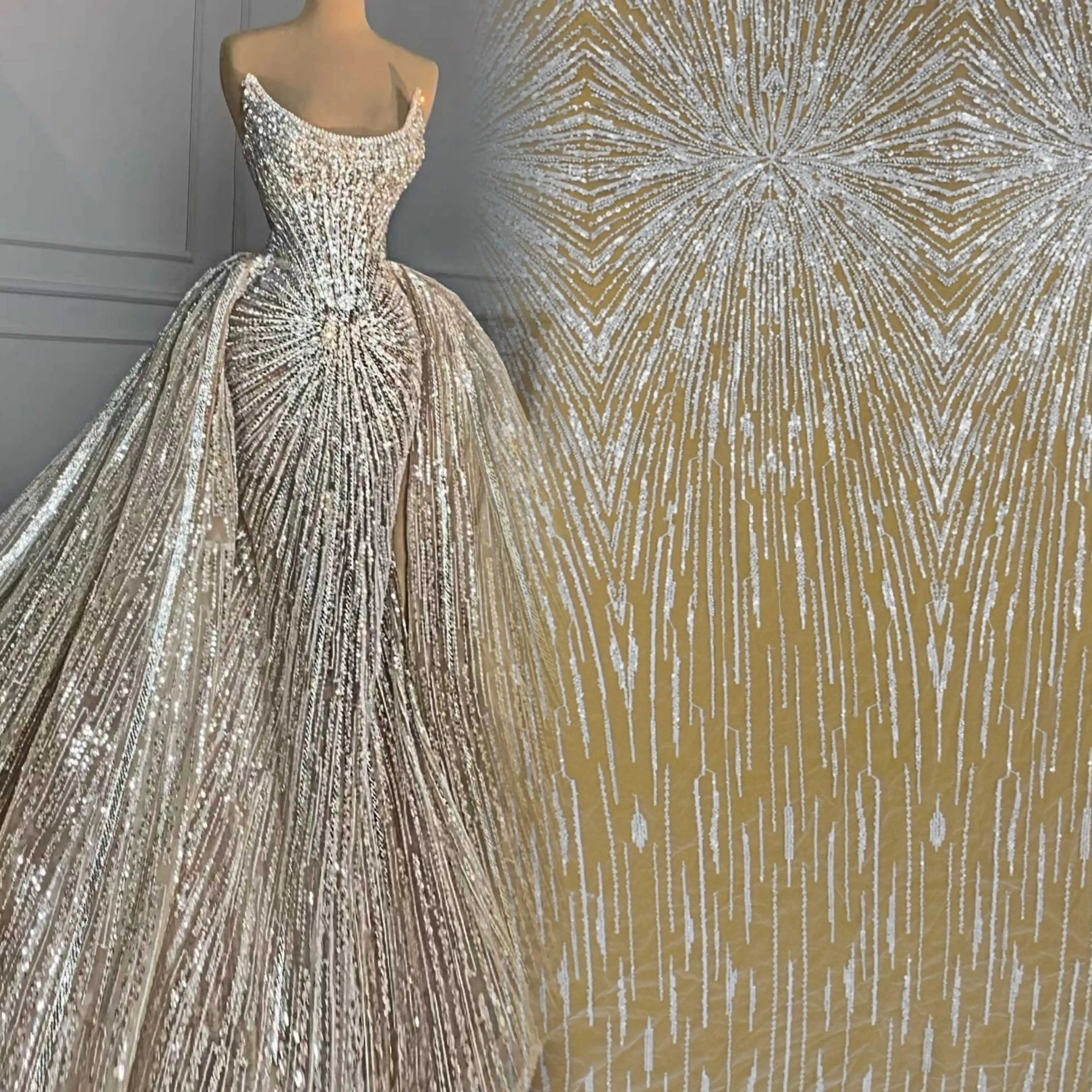 Top End White African 3d High Density Beaded Sequins Lace Wedding Bridal Embroidery Lace Wholesale HY2169