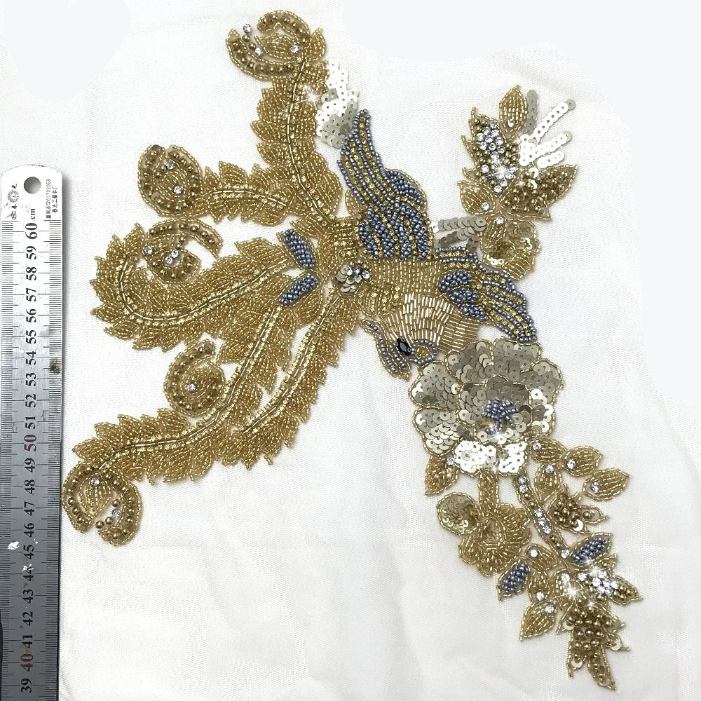 W011 Hot Style Beaded Patch Applique Patches Custom Embroidery for Beaded Wedding Dress