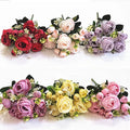 Beautiful 7 Fork Autumn Color Artificial Rose Bud Small Roses for Home Cake Wedding Decoration Bouquet Mother's Day Christmas