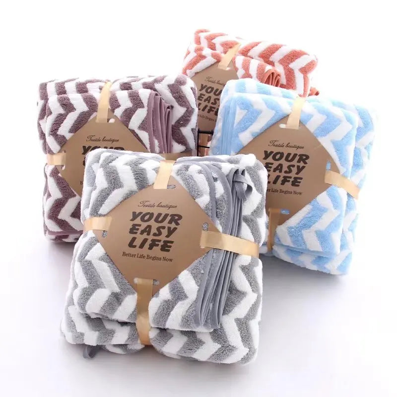 Custom Size Microfiber Luxury Bath Beach Towel Set Quick Dry Striped Print Plush Home Use Wholesale Packed in Bag