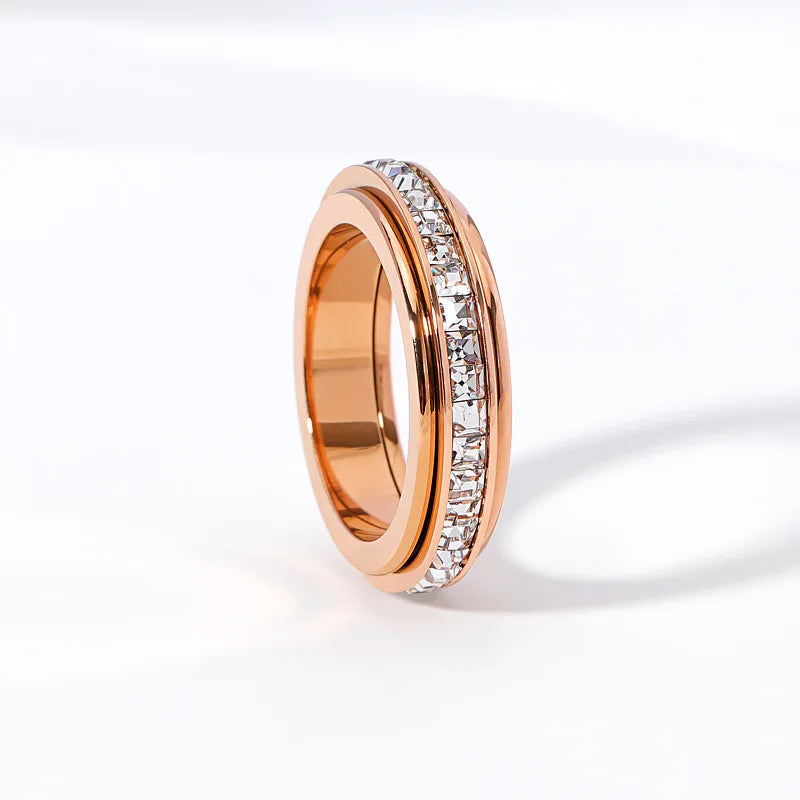 Wholesale Rotating Finger Spinner Ring Spinning Fidget Anti Anxiety 18k Rose Gold  Zircon Titanium Steel Women Wedding Ring