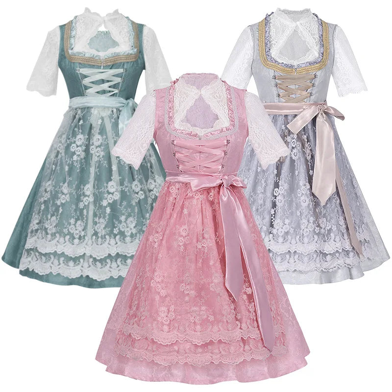 Oktoberfest Costumes Women 3 Piece German Dirndl Dress Costumes for Bavarian Oktoberfest Carnival Ecoparty