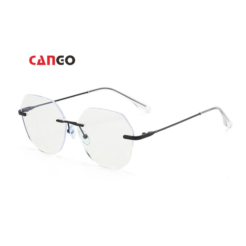 Cango Stylish Retro Unisex Custom Logo Glasses Trending Metal Frameless Designer Anti Blue Light Glasses