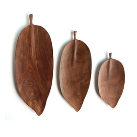 Hot Leaf Shaped Walnut Wood Dinner Platter for Cake Fruit Kitchen Wood Plates for Dessert