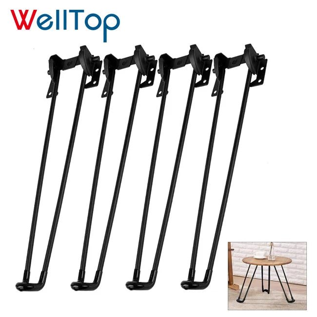 WELLTOP Black Metal Folding Hairpin Legs 16" for Bench Coffee Table Laptop Mini Computer Desk Mid-Century Modern Hotel Outdoor
