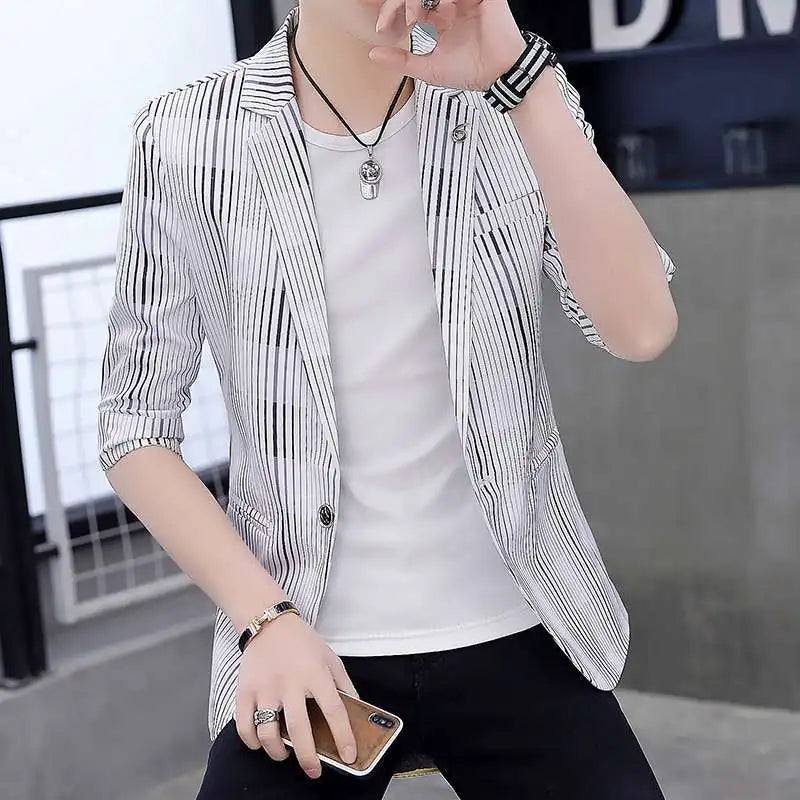 10%OFF M-3XL Men's Casual Suit Stripe Small Suit Slim Single West Youth Jacket Handsome Jacket Thin Man Suit