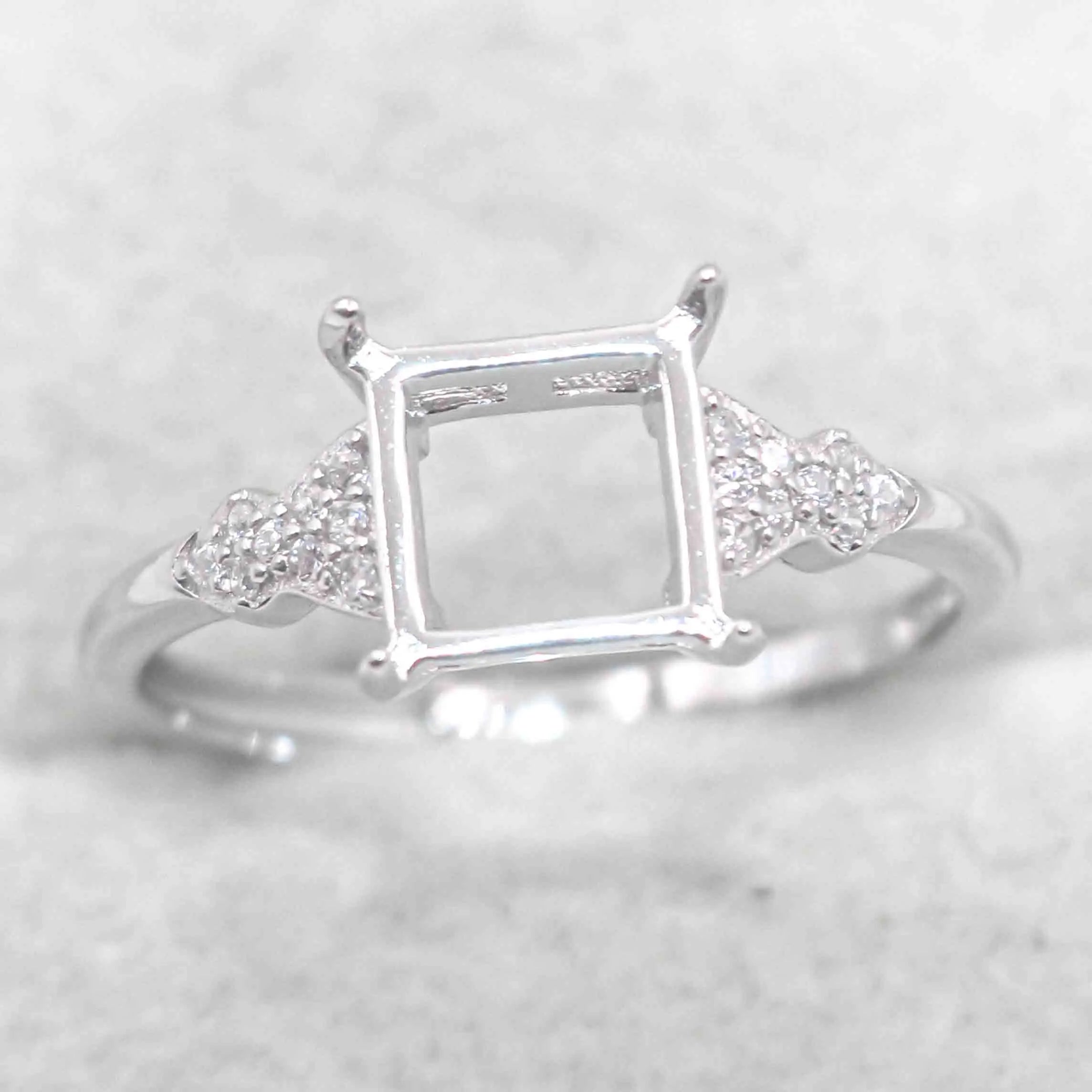 Sterling Silver 7*7mm Semi Mount Ring Square Shape Empty Frame Blank Claws Setting S925 Base Without Center Stone for Inlay DIY