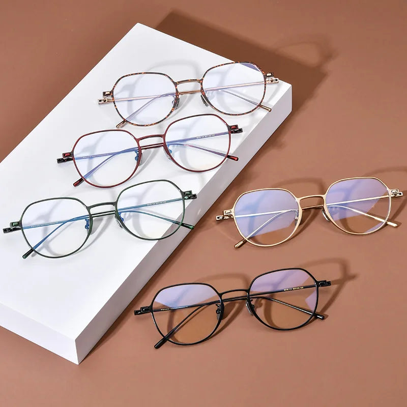 Latest Trendy Eyeglasses Frames Pure Titanium Full Rim Shield Shape with IP Color Coating Bronze Light Weight