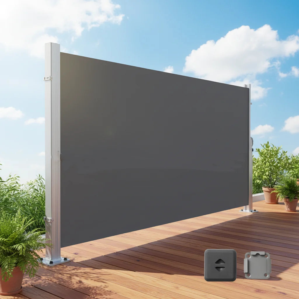 Modern Style Outdoor Patio Zip Screen Blinds Windproof Manual Roller Steel Frame Coated Polyester Sail Material Awnings Product