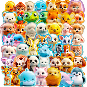 50PCS Fashional Bright Color Not Repeated Pretty Cute Cartoon 3D Animals Sticker