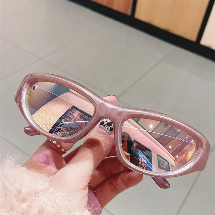 Popular Pink Hip Hop Punk Reflective Mirror Sunglasses Uv400 Small Frame Cat Eye Sports Sunglasses With Metal Five-Pointed Star