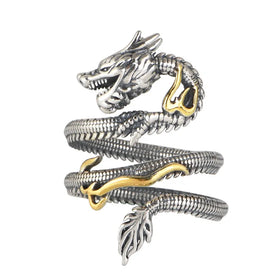 New Arrivals S925 Sterling Silver Ring for Men and Women's Retro Dragon Multi-layer Spiral Open Ring Jewelry