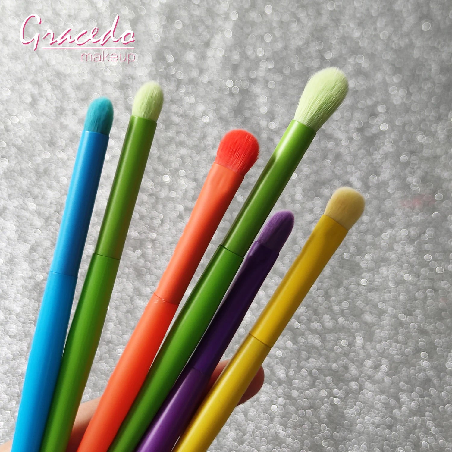 Gracedo 6pcs Eye Makeup Brush Set Colorful rainbow Color Concealer Maquillage Professionnel Pinceaux Vegan Cut Emakeup Tool Set