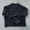 Custom Unisex Blank Tshirt Double Layer Long Sleeve Mock Neck Acid Wash Vintage Waffle Knit Crop Long Sleeve T Shirts Men