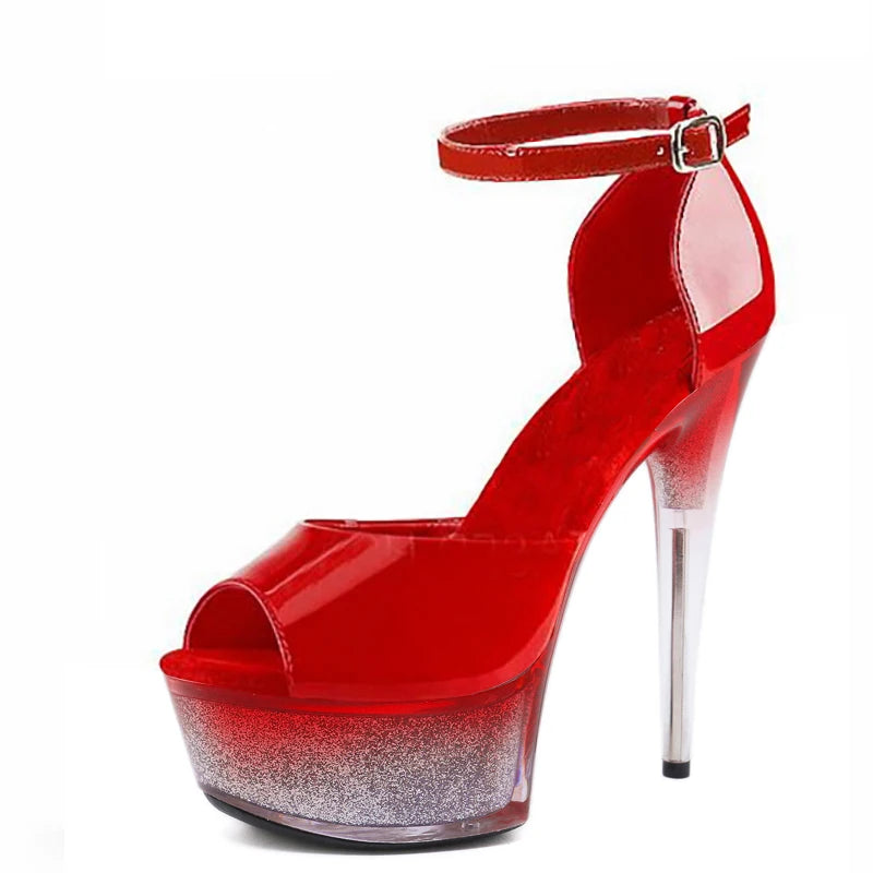 6 INCH RED Women's Banquet Party Fashion Platform Leaky Toe High Heels Club Thick Soled High Heels Women's Large Shoes