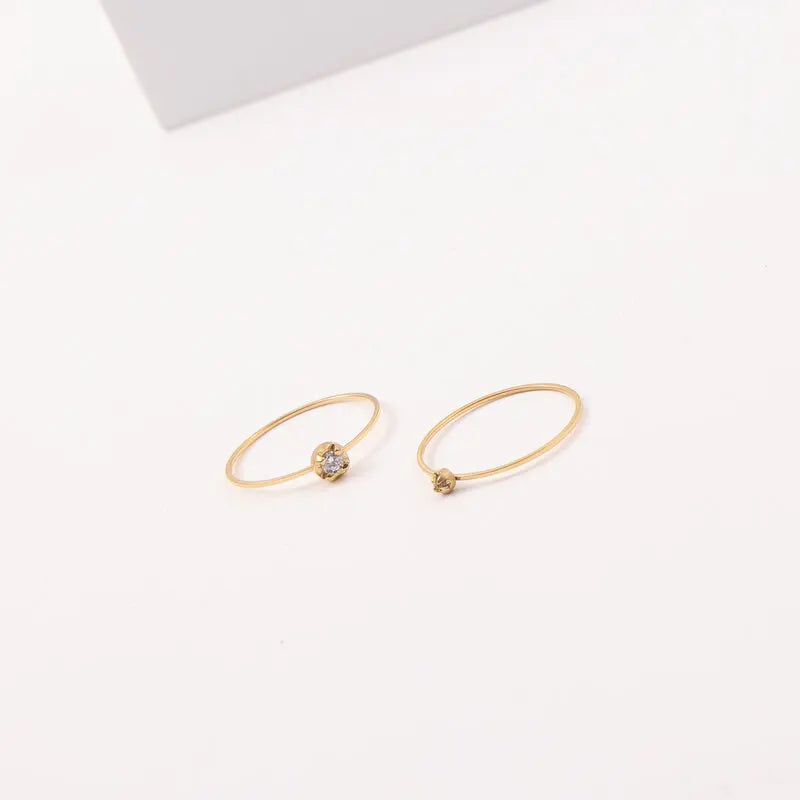 High End 18K Plain Gold 4 Claw Zirconia Fine Stainless Steel Ring Trendy Simple Gold Plated Jewelry