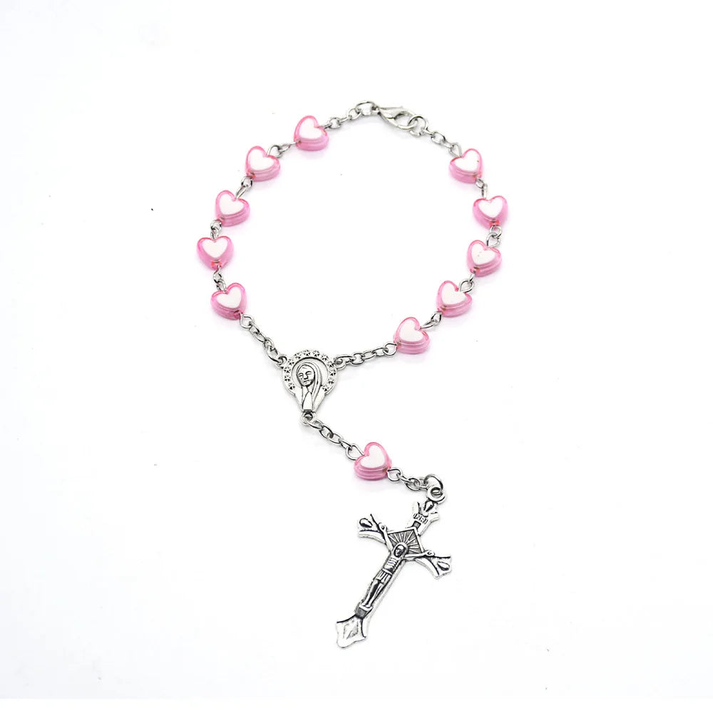 2025 Crystal stainless steel catholic rosary prayer statement bracelet for women