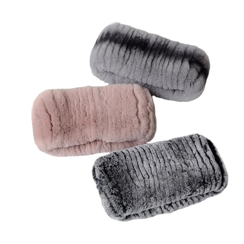 Winter Women Hand Made Strips Stretched Fur Ear Warmer Fur Hair Band Winter Elastic Rex Fur Headbands for Women