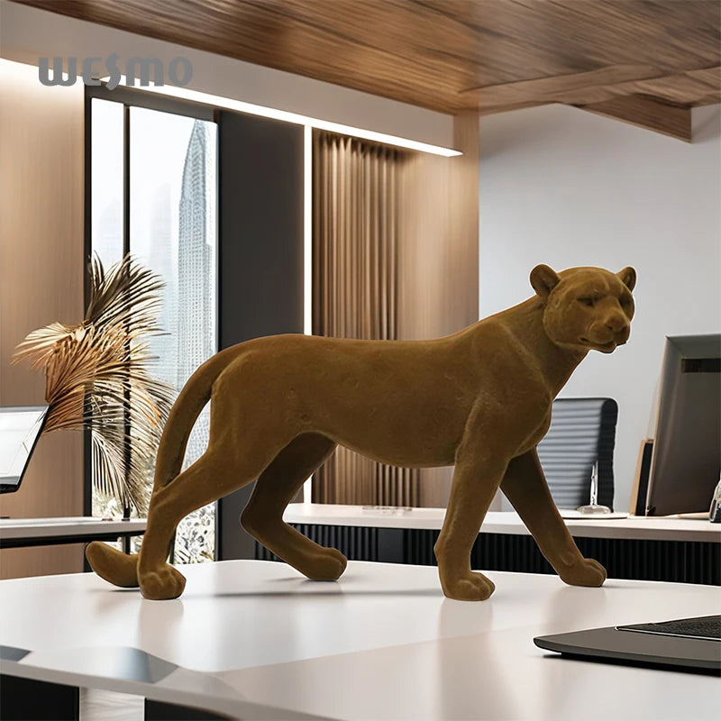 In Stock Leopard Decoration Luxury Home Decor Sculptures Animal Resin Crafts Flocking Leopard Statue