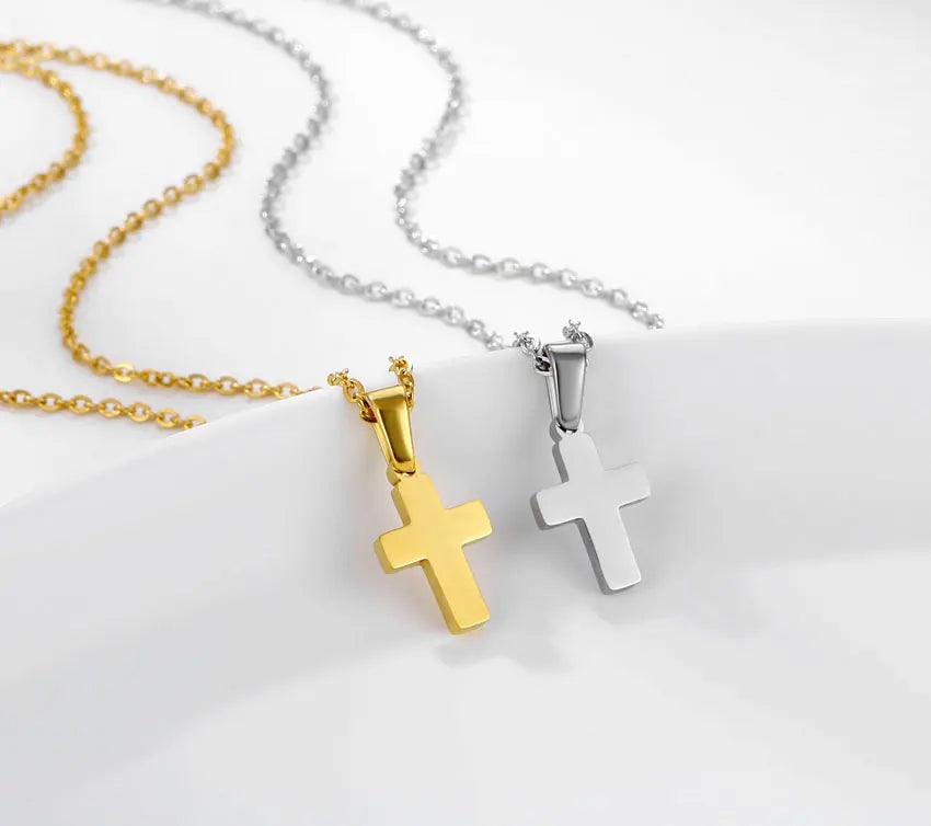 Cute Small Children 's Cross Pendant in Stainless Steel 14K Gold Necklace Religious Cross Charm for Christian Jewelry Making