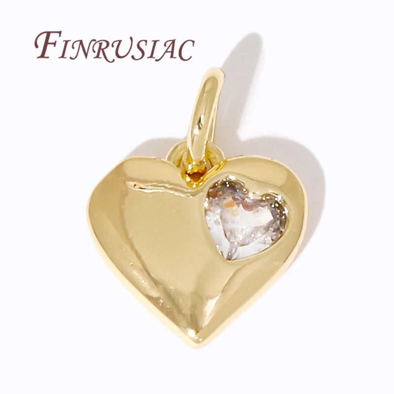 18K Gold Plated Brass Heart Charms Zircon Embellished Metal Pendants for Jewelry Making DIY Crafts & Accessories