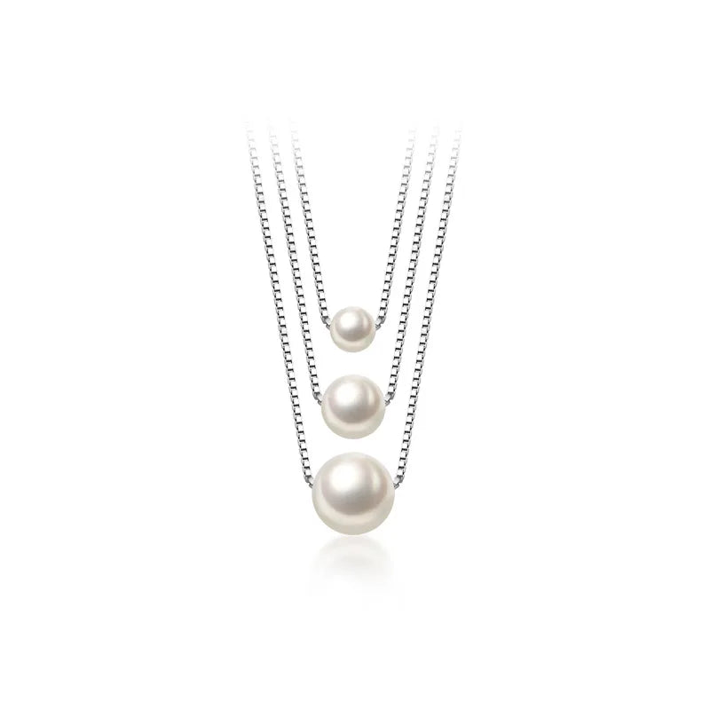 Single Round White Shell Pearl Pendant 925 Sterling Silver Necklaces Fashion Jewelry for Women