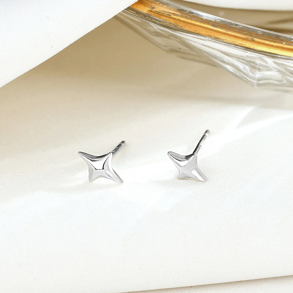 Simple 925 sterling silver north star tiny small light star shaped stud earrings for women