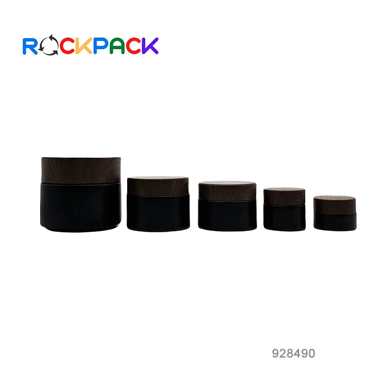 5ml/10ml/30ml/50ml/100ml Matt Black Eye Cream Container Cosmetic Glass Black Frosted Jar With Bamboo Lid