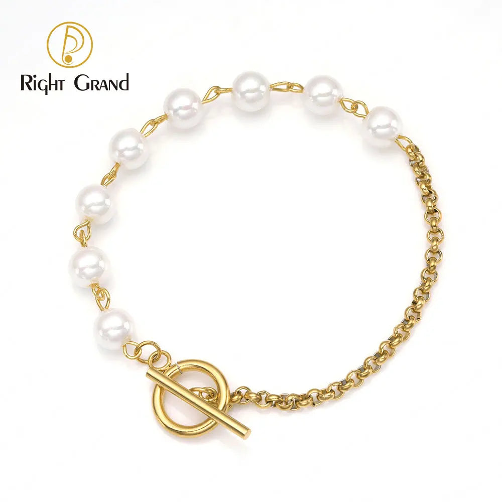 Batch Personality Bracelet Gold-plated OT Pearl Bracelet Fashion Pearl Stainless Steel Bangle Bracelet Women