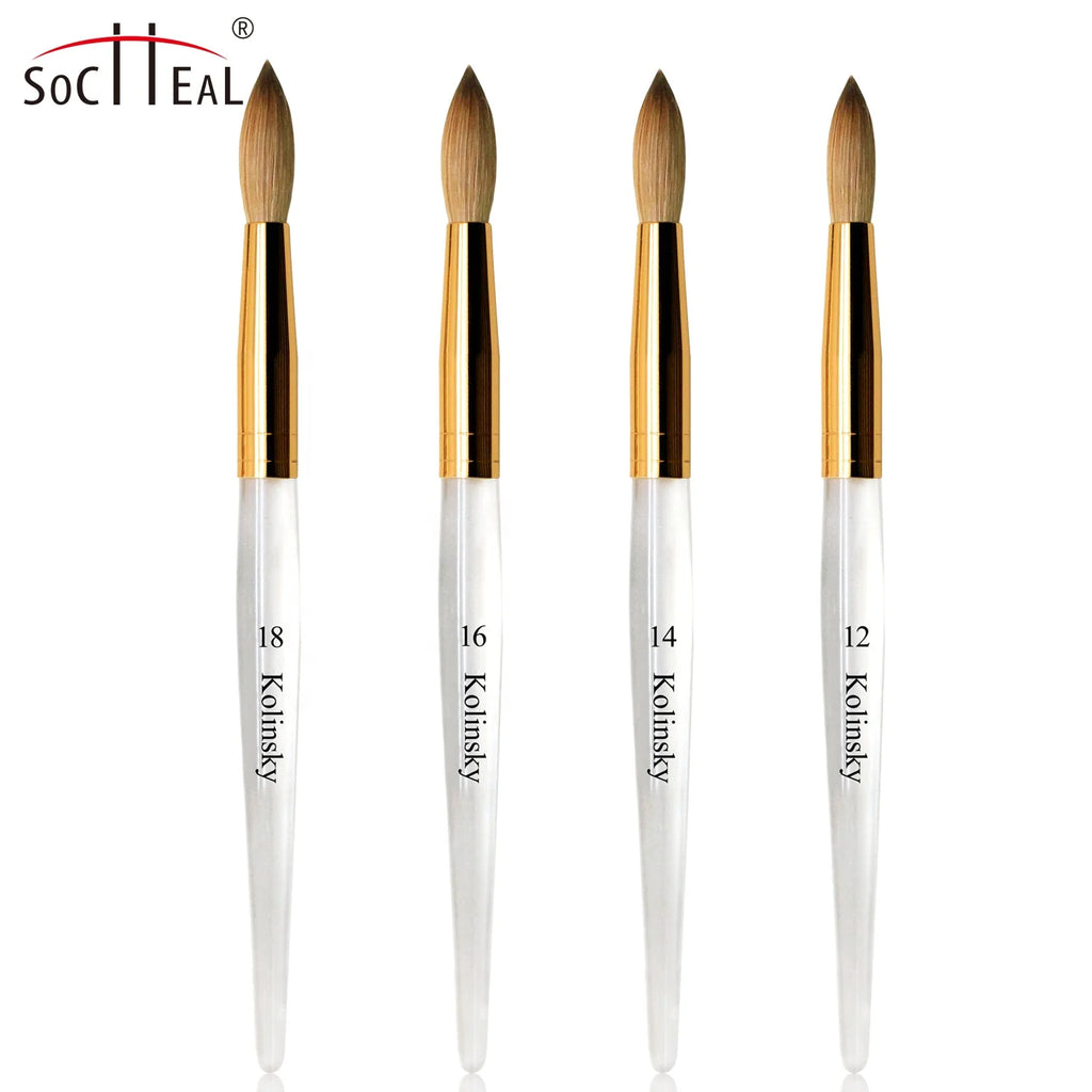 YALIXIN Nail Supplier 100% Pure Kolinsky Round Brush Custom Logo Transparent Handle Acrylic Nail Brush for Acrylic Nails Art