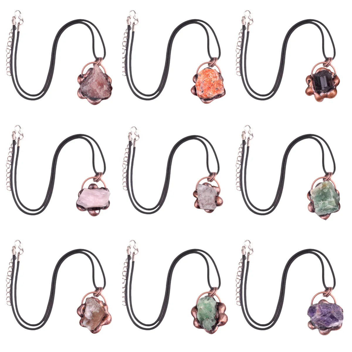 Hot Sale Vintage Copper Sunflower Shaped Irregular Stone Pendant Necklace Multi-Color Agate Stone Pendant Unisex Jewelry As Gift