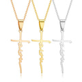 Fashion Non Tarnish PVD Plated Silver Rose 18K Gold Stainless Steel Faith Cross Pendant Necklace Jewelry for Woman
