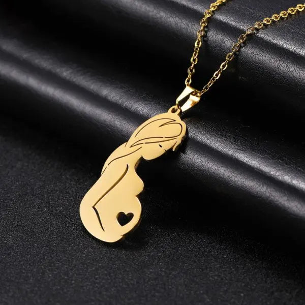 Fashion Stainless Steel Jewelry Mother's Day Thanksgiving Gift Heart Mom Kid Silhouettes Pendant Necklace