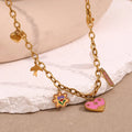 Women's Stainless Steel Necklace with Oil Drop & Heart Pendant Popular 18K Gold Plated Fashionable Pink Popular Hot Style
