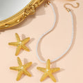 Personality Gold Starfish Conch Stud Earrings Beach Jewelry Statement Starfish Pendant Necklace Party Jewelry Set
