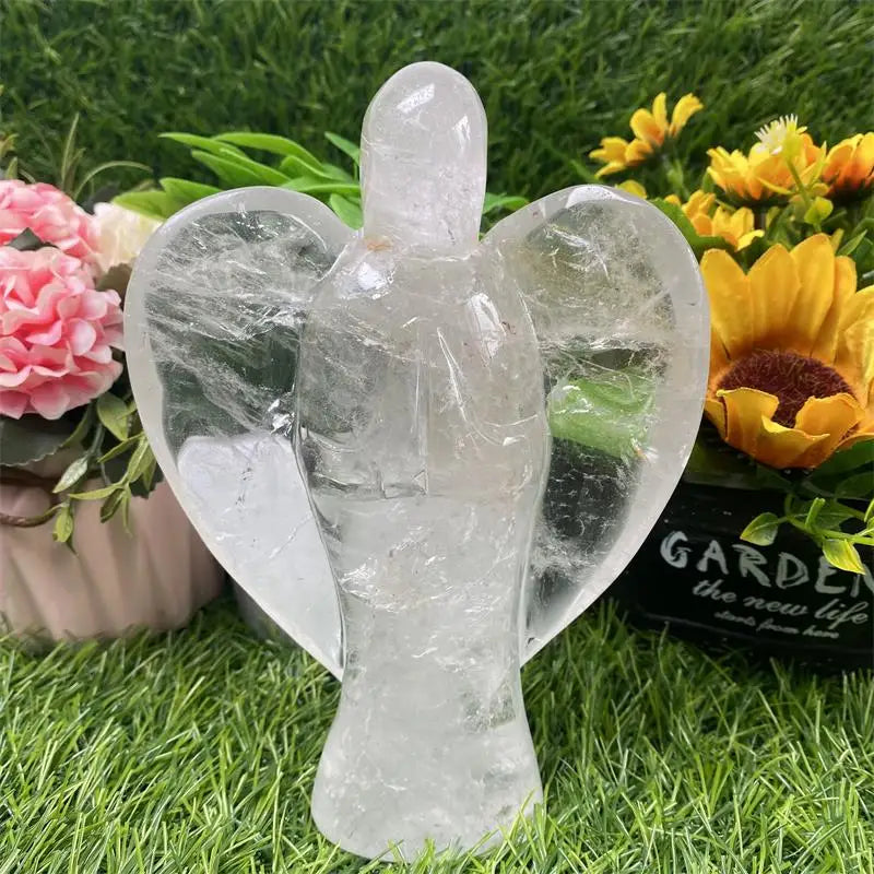 Large Size Clear Quartz Crystal Craft Angel Statue Carved Natural Stone Crystal Guardian Angel Figurine