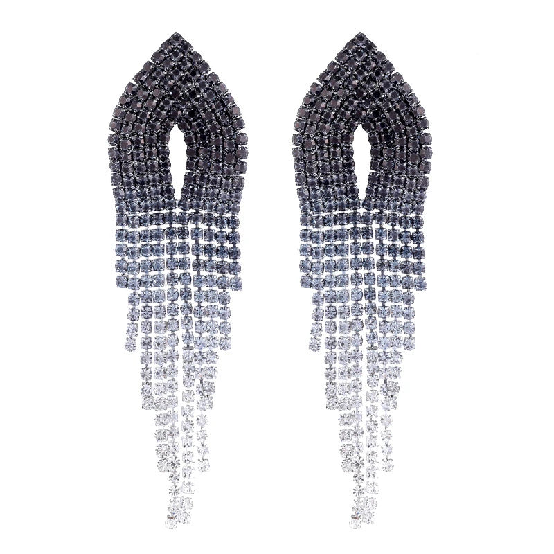 Hot Selling Jewelry Wedding Party Clear Rhinestone Tassel Crystal Chain Dangle Dangling Earrings