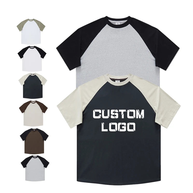 Manufacturer's Heavy Cotton 285gsm Raglan T-Shirts Men's  Oversized  Custom Logo Contrast Color Print Knitted T-Shirts