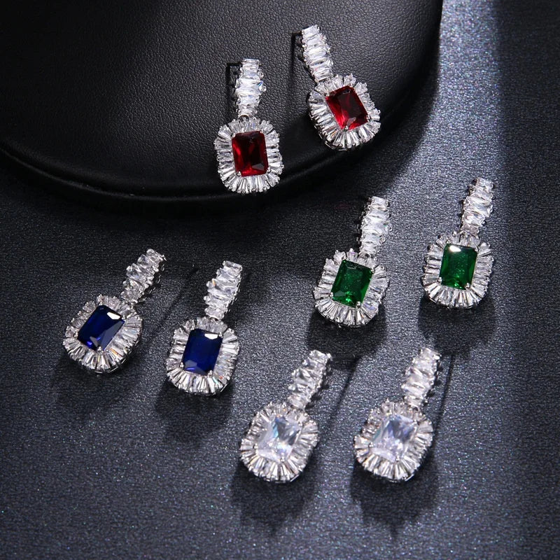 2022 New Vintage Crystal Cubic Zirconia Stud Earrings for Women Geometric Big Zircon Wedding Earring Female Party Jewelry Gift