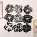 Qiyue 2021 New Design Cute Hair Accessories Women and Girls Black Gingham Print Picnic Scrunchie Cloth Material