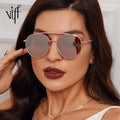 VIFF HM19248 Mirror Lens Design Gold Frame Sun Glasses Retro Classic Pilot Sunglasses