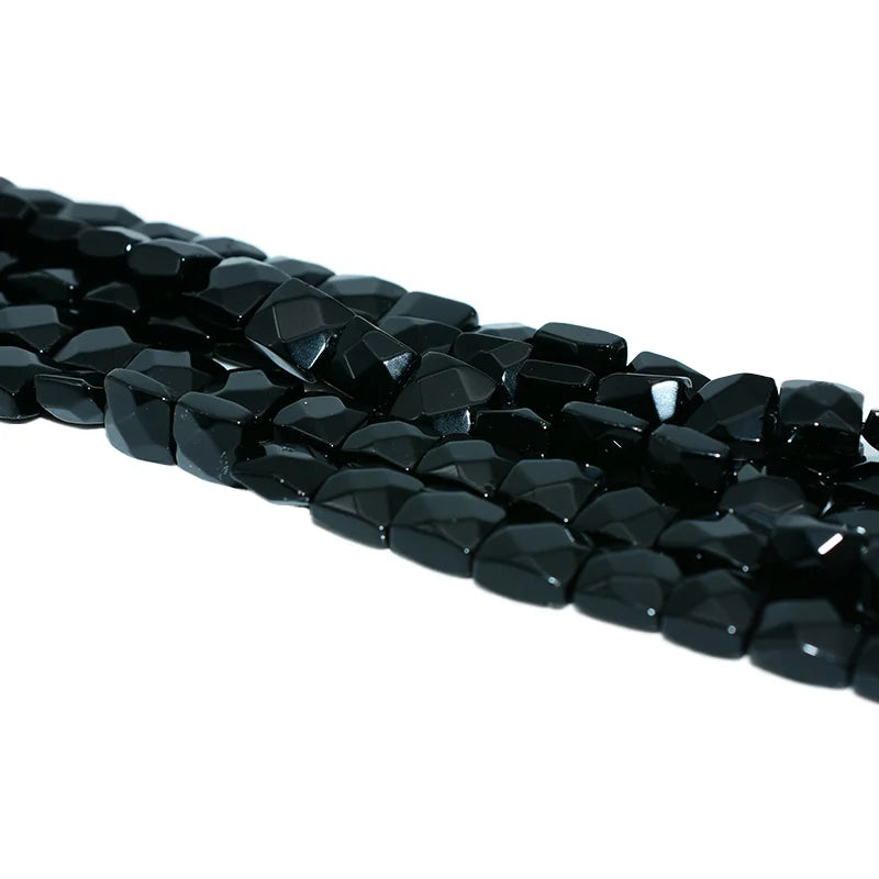 Wholesale 10*5mm Faceted Black Obsidian Flat Square Beads Natural Gemstones for DIY Jewelry Making