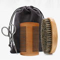 Wholesale Accessories Beard Product Wooden Barber Natural Beard Brush and Comb Set Trimming Kit for Men Beard and Mustache