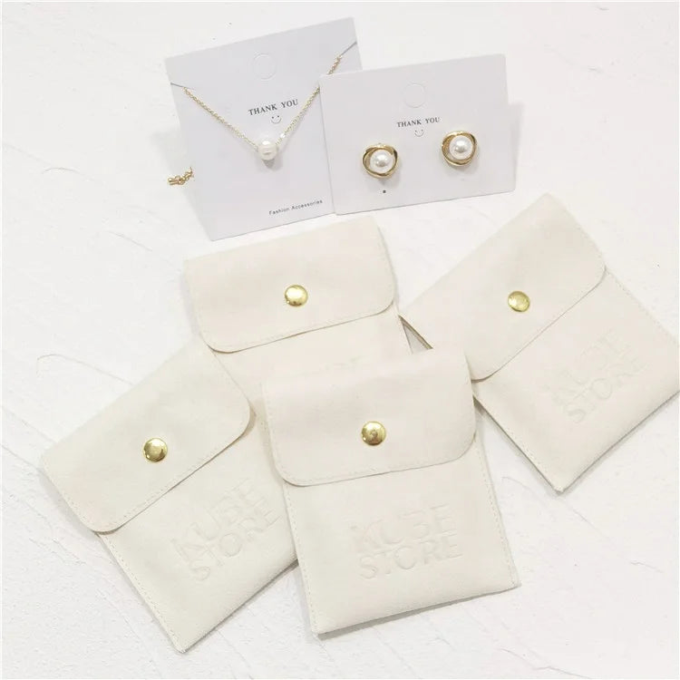 Custom Logo Printed Gift Suede Velvet Envelope Flap Snap Quality Earring Necklace Jewelry Velvet Pouch Bag