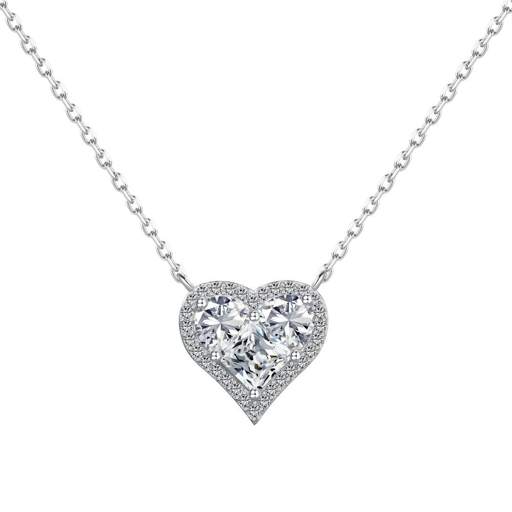 Dylam New Designer 2024 Valentine's Day Gift S925 Silver Heart Shape 5A Diamond Moissanite Zirconia Pendant Link Chain Necklaces