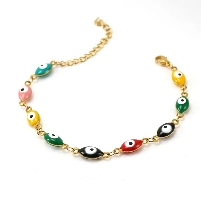 MECYLIFE Enamel Devil Eye Bracelet Stainless Steel Women Bracelet Good Luck Protection Bracelet