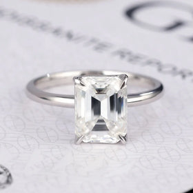 10K VVS2 - D White Gold Emerald Cut Moissanite Diamond Engagement Ring Solitaire Diamond Wedding Ring for Women Bridal Ring